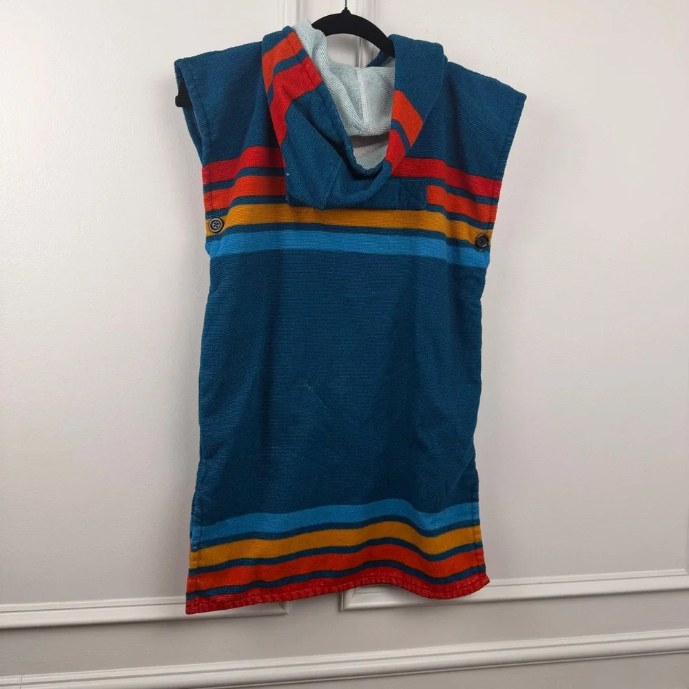 SunCube Kids Hooded Poncho Towel Striped Terry Cloth Swim Cover Up Blue Orange